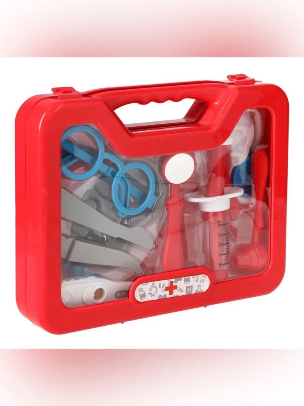 Red Kids Medical Play Kit with Pretend Tools